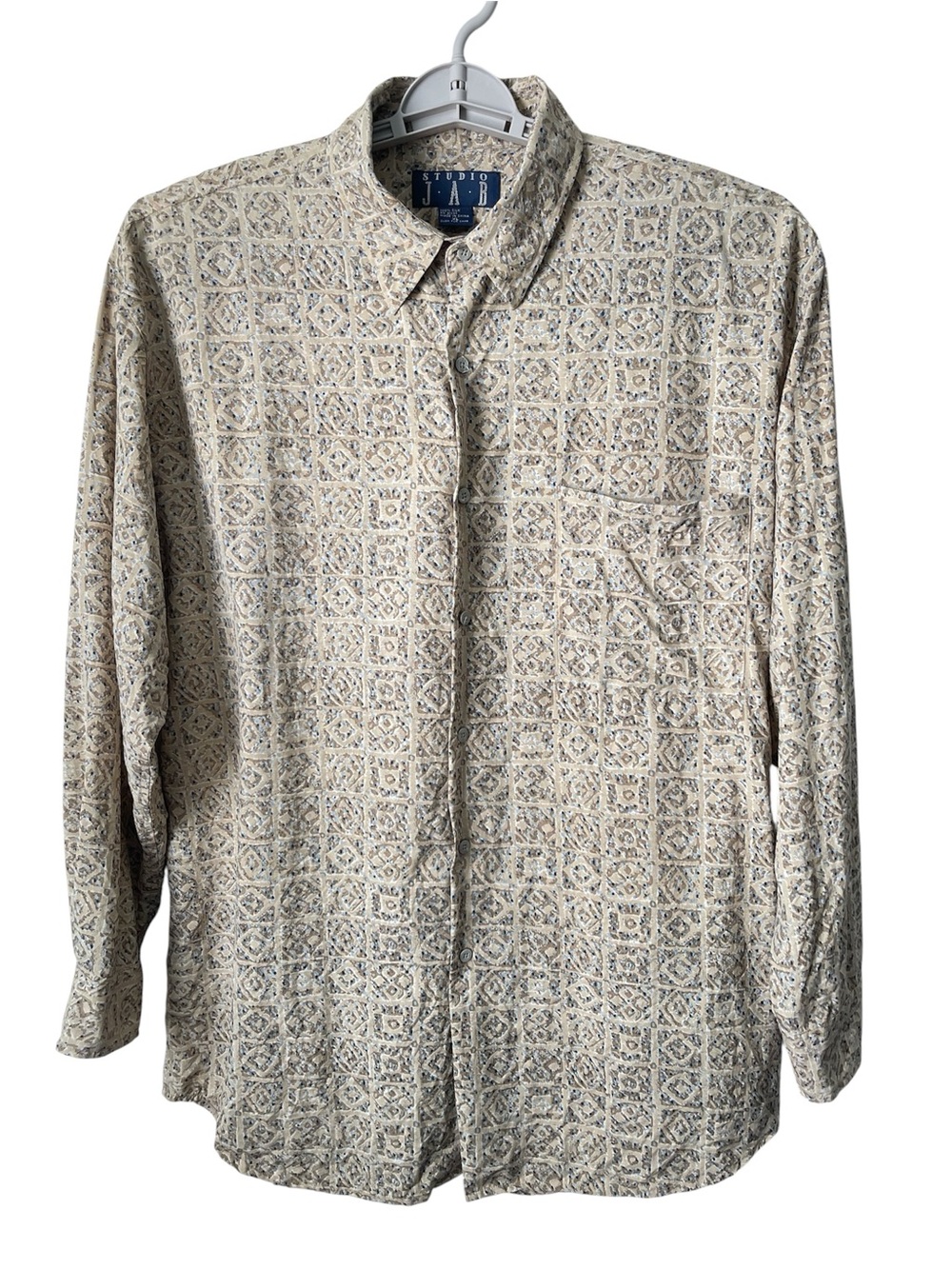 Vintage Studio Jab Long Sleeve Button-Down Shirt Geometric Pattern Men’s Xl